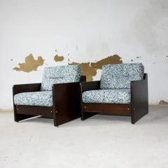 Geraldo de Barros Brazilian Modern Pair of Armchairs in Wood Fabric Geraldo de Barros 1970s - 3821259