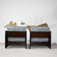 Geraldo de Barros Brazilian Modern Pair of Armchairs in Wood Fabric Geraldo de Barros 1970s - 3821297