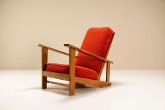 Gerard Adrianus van de Groenekan Dutch Lounge Chairs in Beech and Vermillion Upholstery Attr to Groenekan 1950s - 2947620