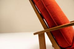 Gerard Adrianus van de Groenekan Dutch Lounge Chairs in Beech and Vermillion Upholstery Attr to Groenekan 1950s - 2947624