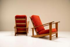 Gerard Adrianus van de Groenekan Dutch Lounge Chairs in Beech and Vermillion Upholstery Attr to Groenekan 1950s - 2947628