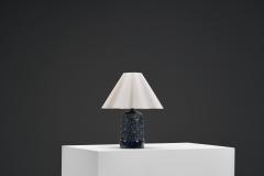 Gerd Hjort Petersen Blue Glaze Ceramic Table Lamp by Gerd Hjort Petersen Denmark ca 1950s - 4701708