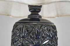 Gerd Hjort Petersen Blue Glaze Ceramic Table Lamp by Gerd Hjort Petersen Denmark ca 1950s - 4701717