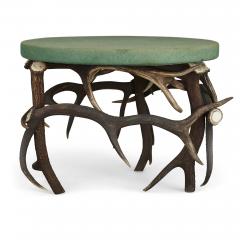 German Antler Circular Coffee Table with Green Felt Top - 1937737