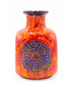 German Bay Keramic Orange Ceramic Vase with Blue Design - 4672123