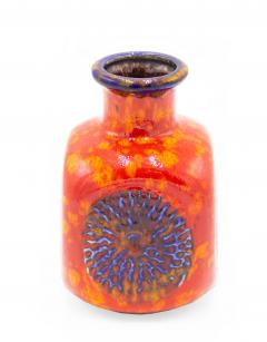 German Bay Keramic Orange Ceramic Vase with Blue Design - 4672124