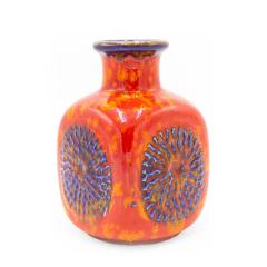 German Bay Keramic Orange Ceramic Vase with Blue Design - 4717095