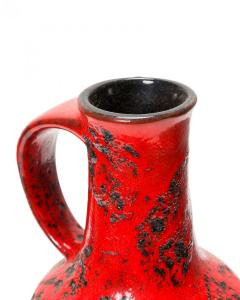 German Mid Century Fat Lava Red and Black Glazed Ceramic Vase with Handle - 4671576