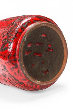 German Mid Century Fat Lava Red and Black Glazed Ceramic Vase with Handle - 4671580