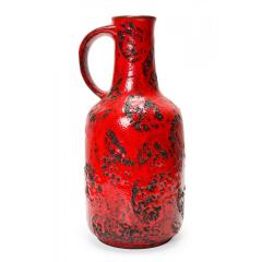 German Mid Century Fat Lava Red and Black Glazed Ceramic Vase with Handle - 4716997