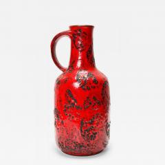German Mid Century Fat Lava Red and Black Glazed Ceramic Vase with Handle - 4717024