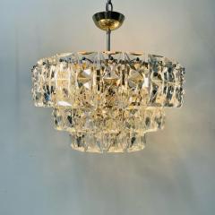 German Mid Century Modern Four Tier Chandelier Nickel Brass Geometric 1970s - 3085865