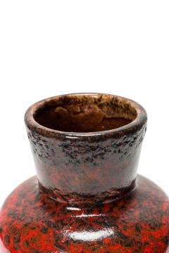 German Mid Century Red and Black Glazed Fat Lava Ceramic Vase - 4673810