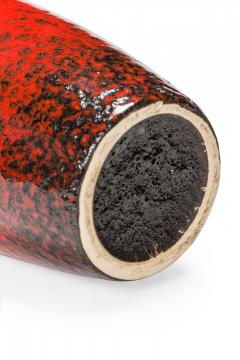 German Mid Century Red and Black Glazed Fat Lava Ceramic Vase - 4673813