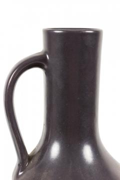 German Mid Century Vertical Vine Design Black Glazed Ceramic Handled Vase - 4673128