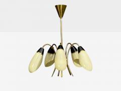 German Modern Five Light Chandelier Brass Metal Glass Germany 1950s - 4802510