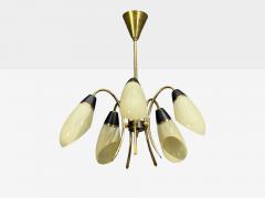 German Modern Five Light Chandelier Brass Metal Glass Germany 1950s - 4802513