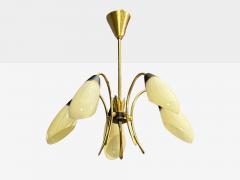 German Modern Five Light Chandelier Brass Metal Glass Germany 1950s - 4802520