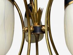 German Modern Five Light Chandelier Brass Metal Glass Germany 1950s - 4802523