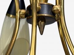 German Modern Five Light Chandelier Brass Metal Glass Germany 1950s - 4802524