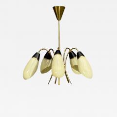 German Modern Five Light Chandelier Brass Metal Glass Germany 1950s - 4804953