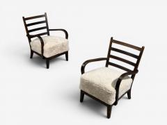 German Modern Lounge Chairs Oak Beige Shearling Germany 1940s - 4702440