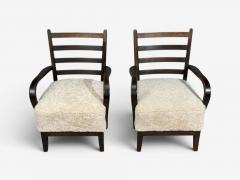 German Modern Lounge Chairs Oak Beige Shearling Germany 1940s - 4702442
