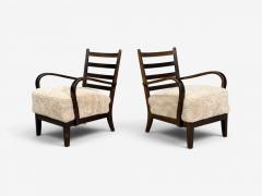German Modern Lounge Chairs Oak Beige Shearling Germany 1940s - 4702447