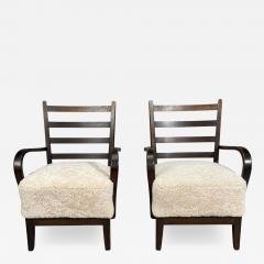 German Modern Lounge Chairs Oak Beige Shearling Germany 1940s - 4702476