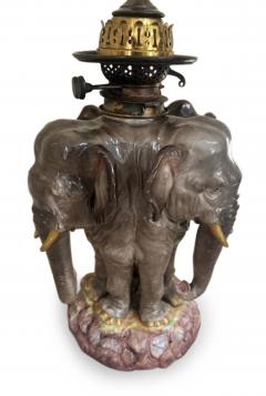 German Porcelain 3 Elephant Head Lamp - 4658043