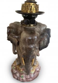 German Porcelain 3 Elephant Head Lamp - 4658044