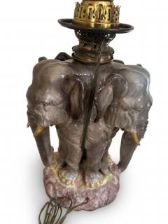 German Porcelain 3 Elephant Head Lamp - 4658045