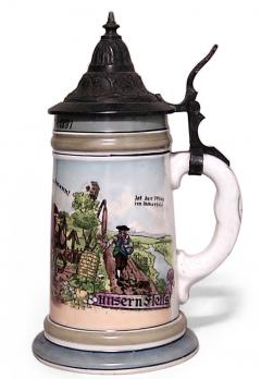 German Porcelain and Pewter Beer Stein - 4669774