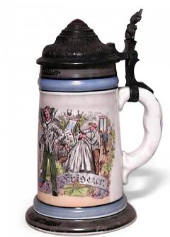 German Porcelain and Pewter Beer Stein - 4669779