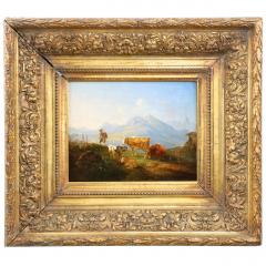 German School 19th Century Mountainscape Painting of Cattle and Sheep - 709291