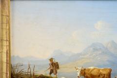 German School Alpine Landscape with Hiker and Livestock 19th Century - 4804839