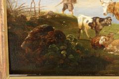 German School Alpine Landscape with Hiker and Livestock 19th Century - 4804843