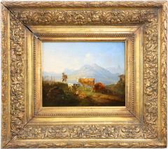 German School Alpine Landscape with Hiker and Livestock 19th Century - 4804979