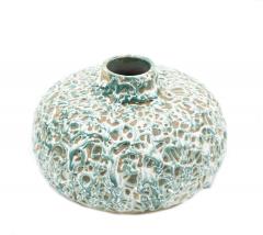 German Short Green and Tan Drizzle Ceramic Vase - 4199422