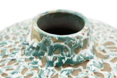 German Short Green and Tan Drizzle Ceramic Vase - 4199424