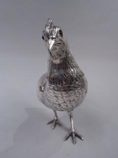 German Silver Barnyard Hen Spice Box with Funny Flouncy Tail - 3767294