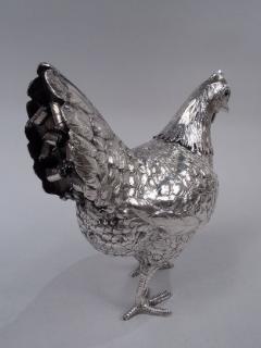 German Silver Barnyard Hen Spice Box with Funny Flouncy Tail - 3767296