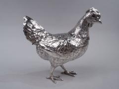 German Silver Barnyard Hen Spice Box with Funny Flouncy Tail - 3767297