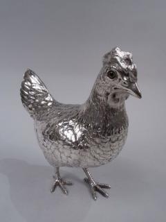 German Silver Barnyard Hen Spice Box with Funny Flouncy Tail - 3767300