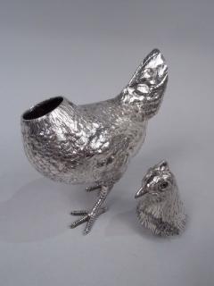 German Silver Barnyard Hen Spice Box with Funny Flouncy Tail - 3767301