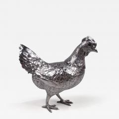 German Silver Barnyard Hen Spice Box with Funny Flouncy Tail - 3771678