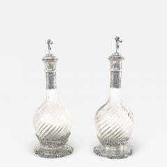 German Silver Mounted Cut Glass Pair Claret Jugs - 1953598