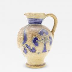 German Stoneware Pitcher with Incised Blue Decorations - 4263160