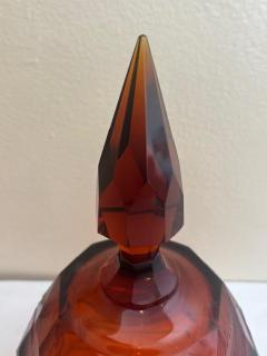 German Style Amber Cut Glass Urn With Finial Cover - 4655659