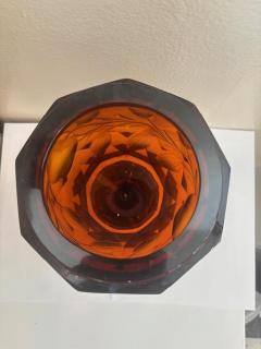 German Style Amber Cut Glass Urn With Finial Cover - 4655660